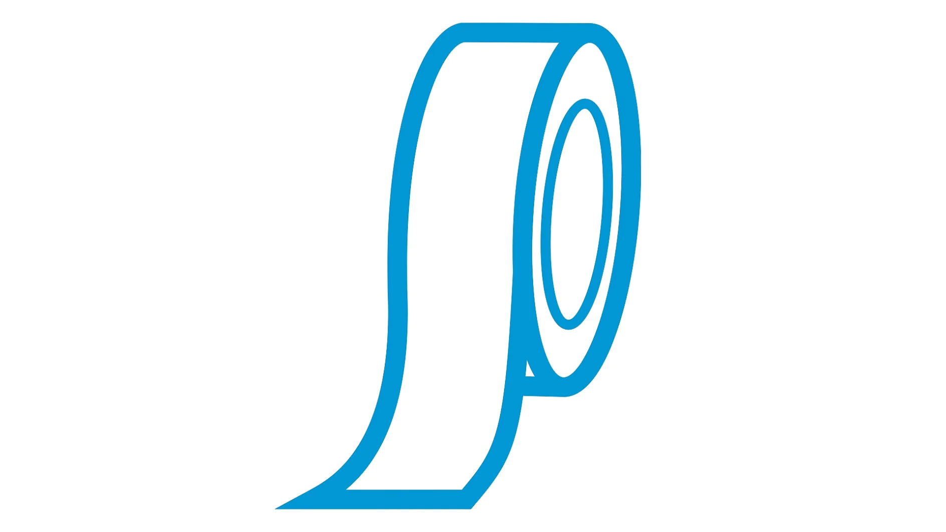Blue outline illustration of a roll of tesa tape with a portion unrolled. The tesa tape is depicted at an angle, showing both the outer surface and inner core. The background is plain white. (This text has been generated by AI)