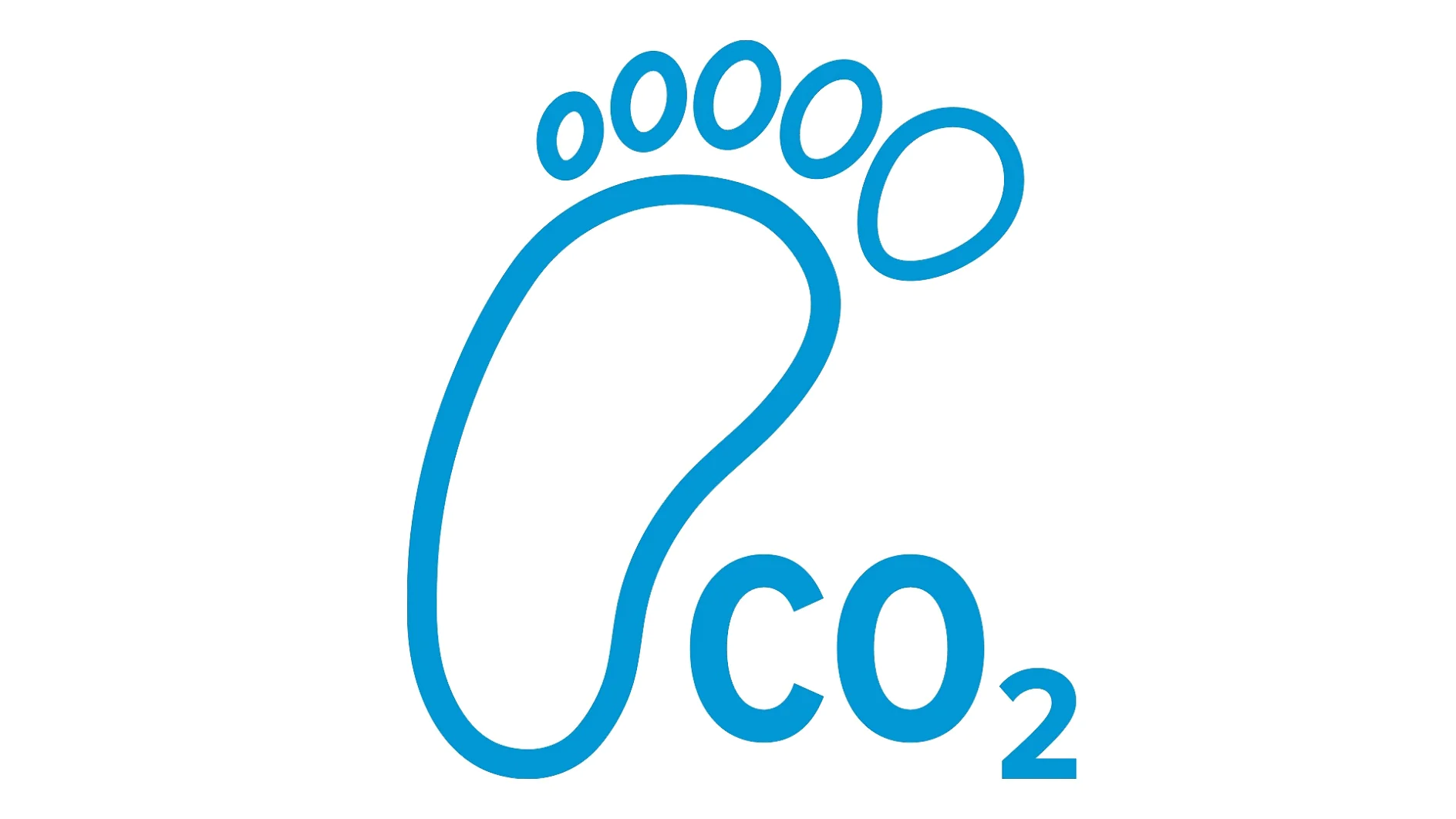 Blue outline of a footprint next to the text CO2 with subscript 2. The image represents the concept of a carbon footprint, which is the total greenhouse gas emissions caused by an entity. (This text has been generated by AI)