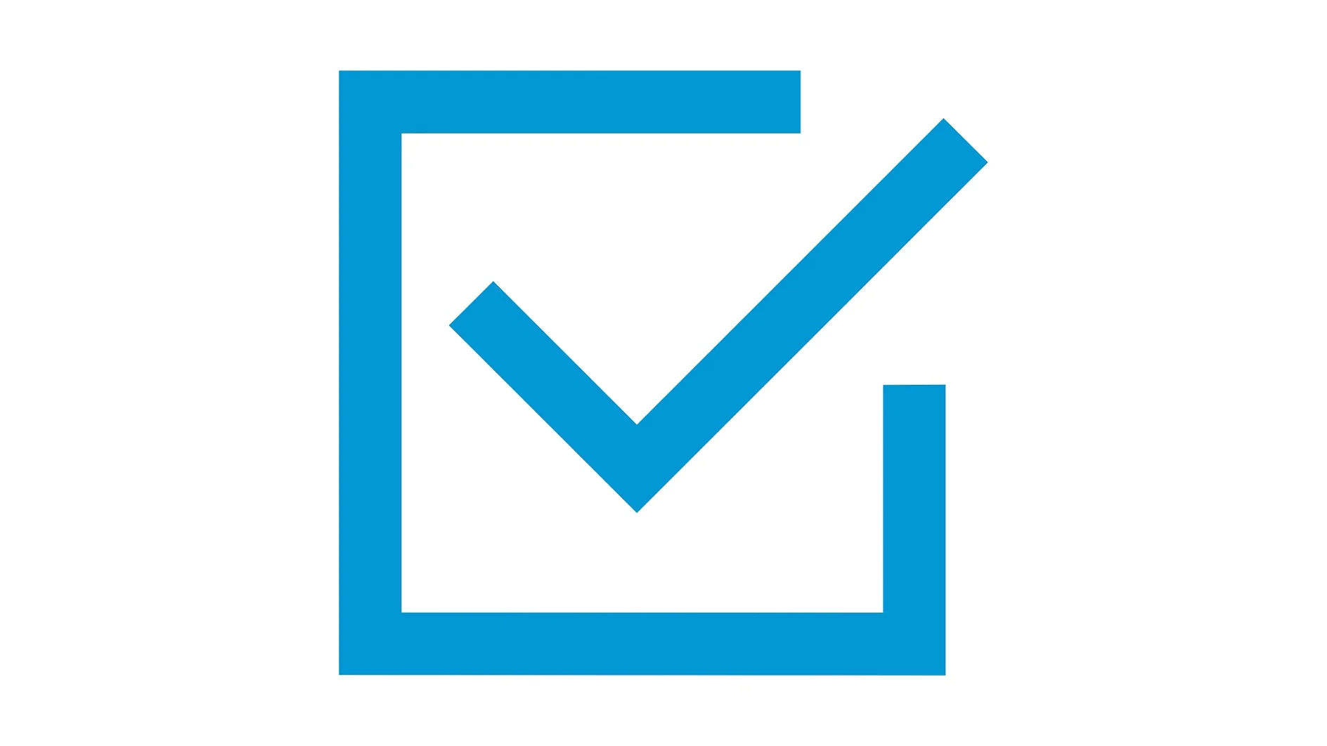 A blue checkmark is inside an open blue square, suggesting confirmation or approval. A strip of tesa tape holds the square together, with a missing segment on the top right side. The checkmark intersects both the squares bottom left corner and the open side. (This text has been generated by AI)