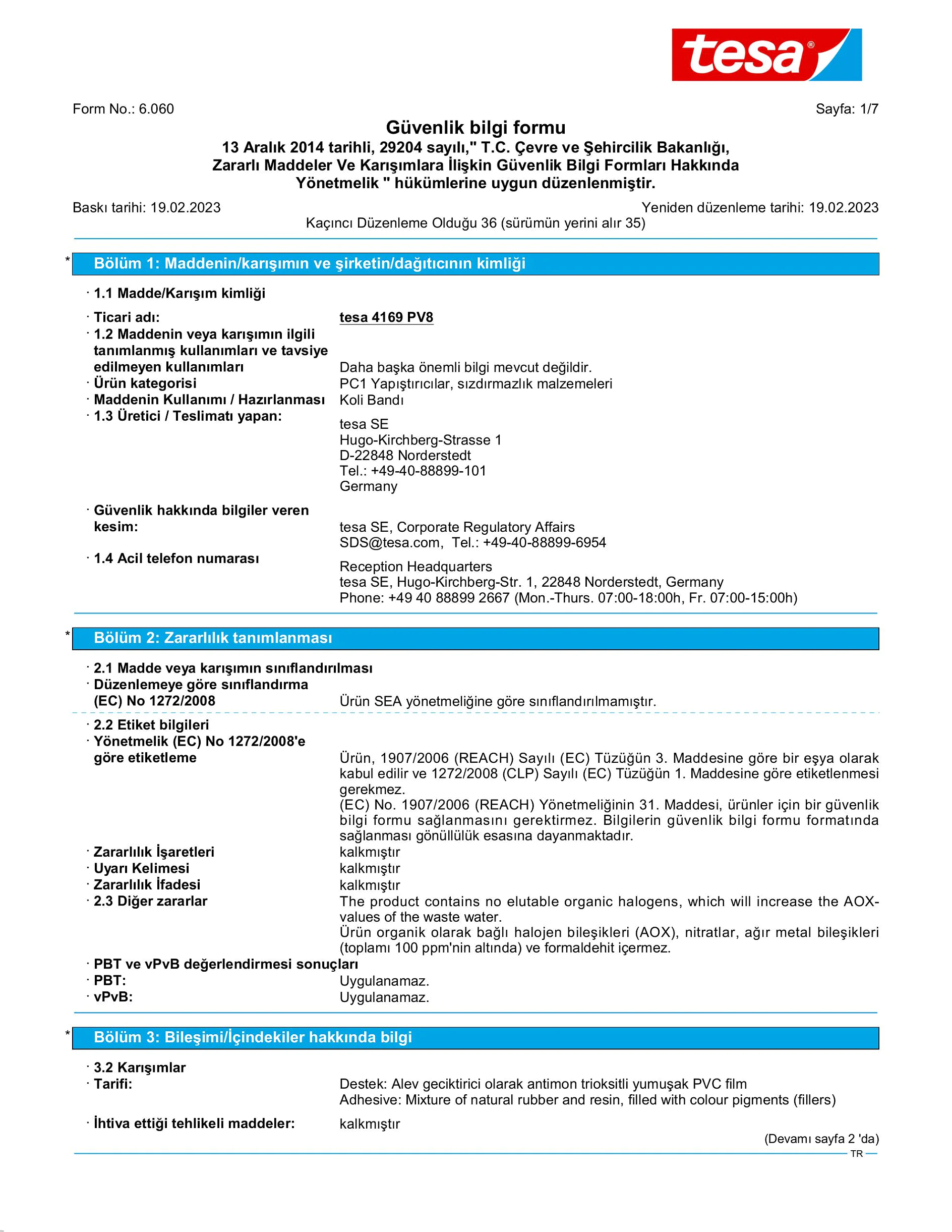 Safety data sheet_tesa® Professional 4169_tr-TR_v36
