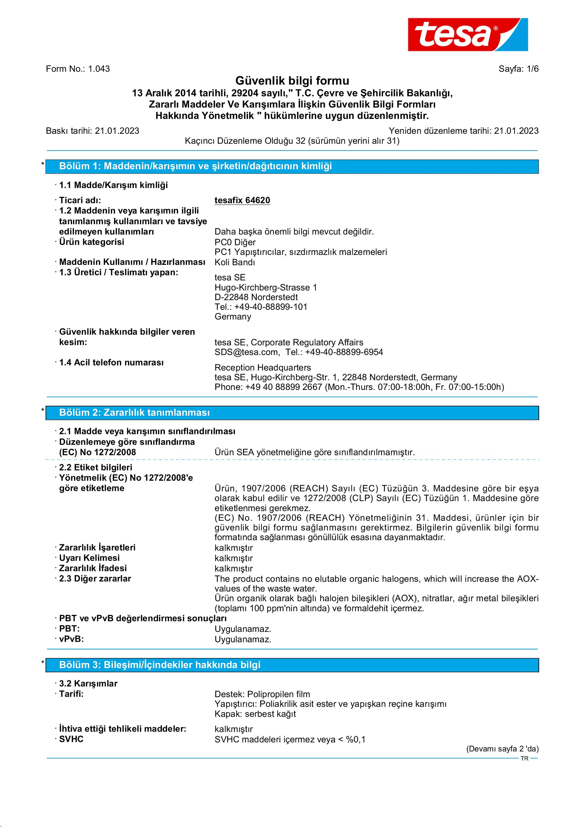 Safety data sheet_tesa® 64620_tr-TR_v32