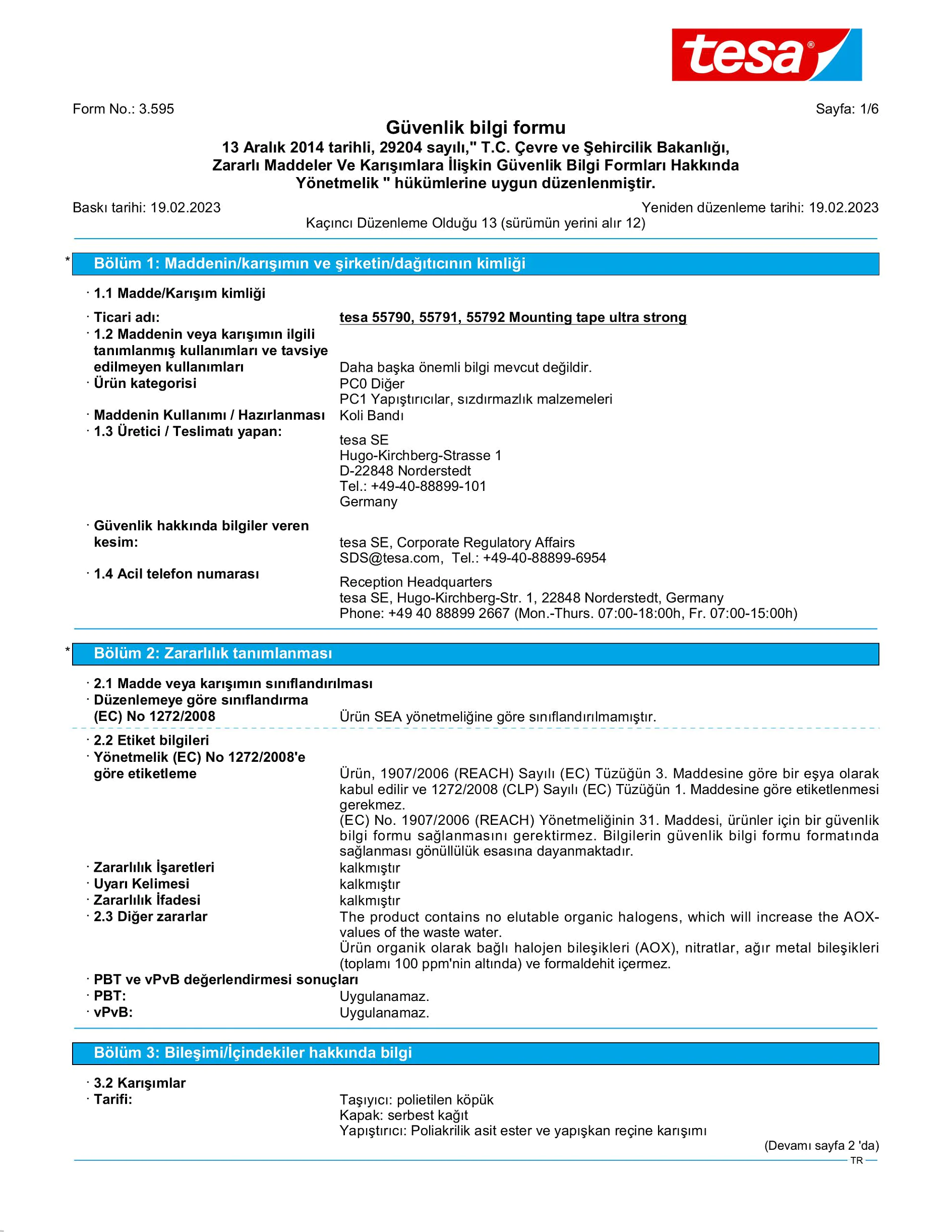 Safety data sheet_tesa® Powerbond 55791_tr-TR_v13