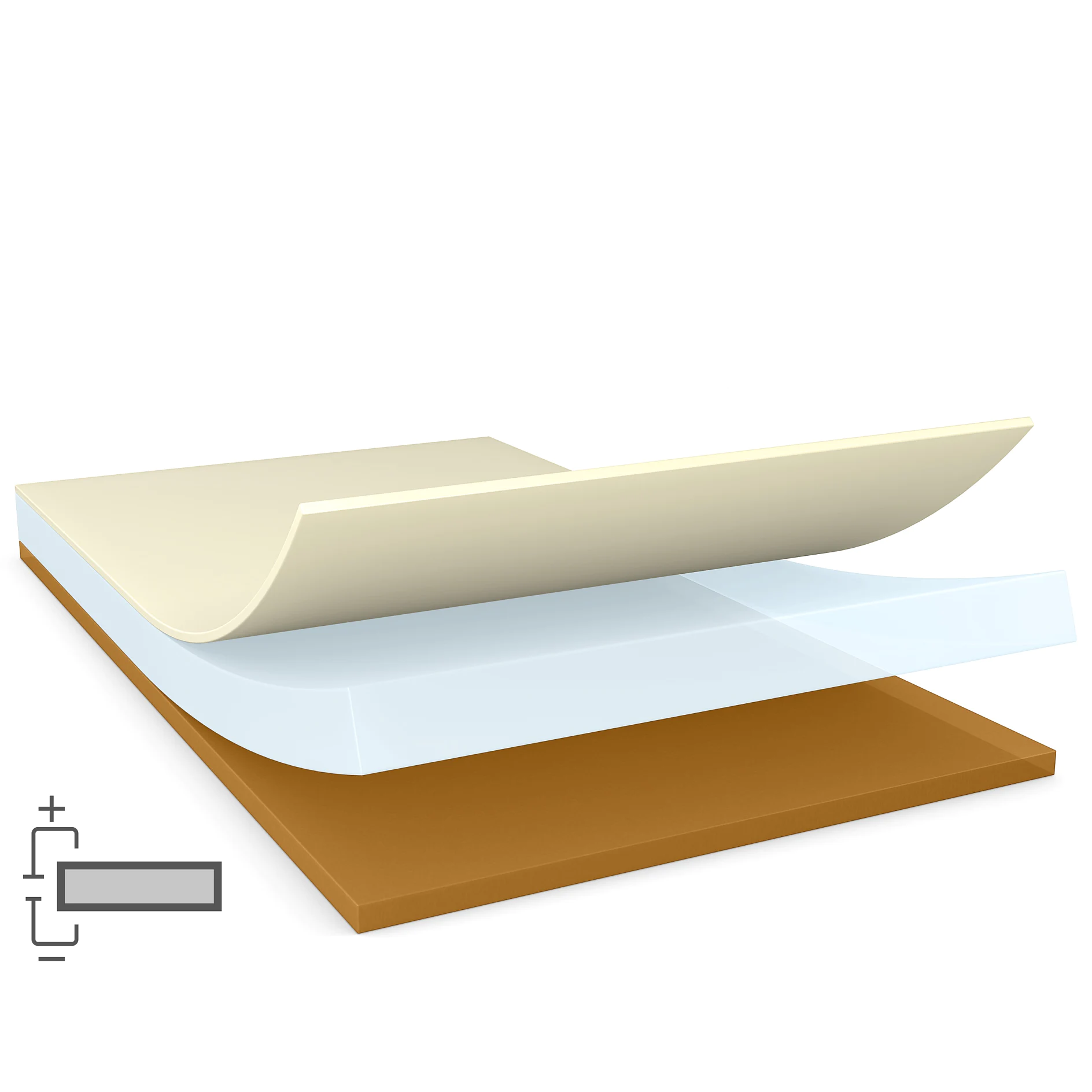tesa adhesive tape layers separated showing backing, adhesive, and release liner on white background (This text has been generated by AI)