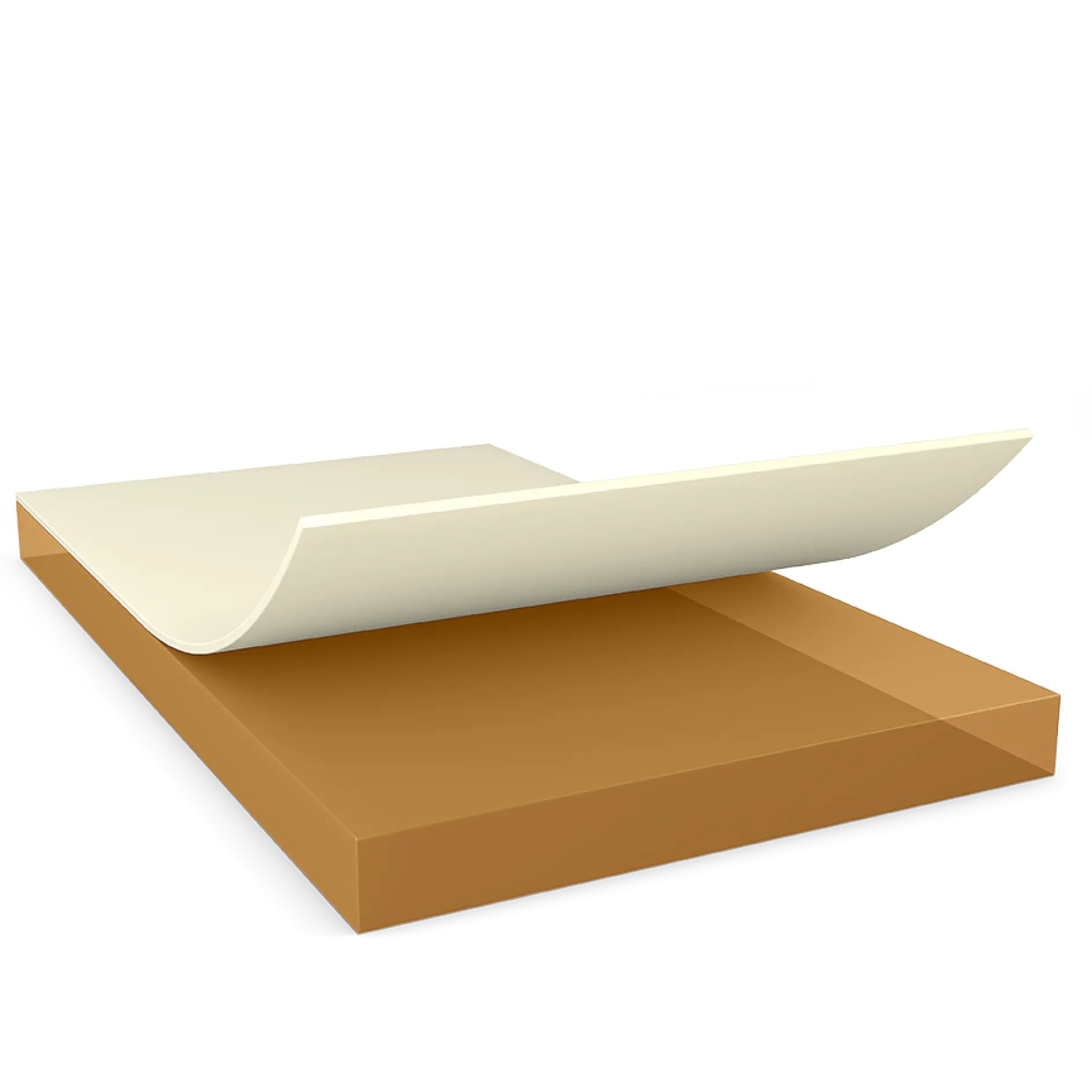 Illustration of a cross-section of a mattress or cushion, showing a layered structure. The top layer is light beige, and the thicker bottom layer is brown, with the top layer slightly elevated to show separation. No competitors, such as 3M, are mentioned in this revised version using tesa tape. (This text has been generated by AI)