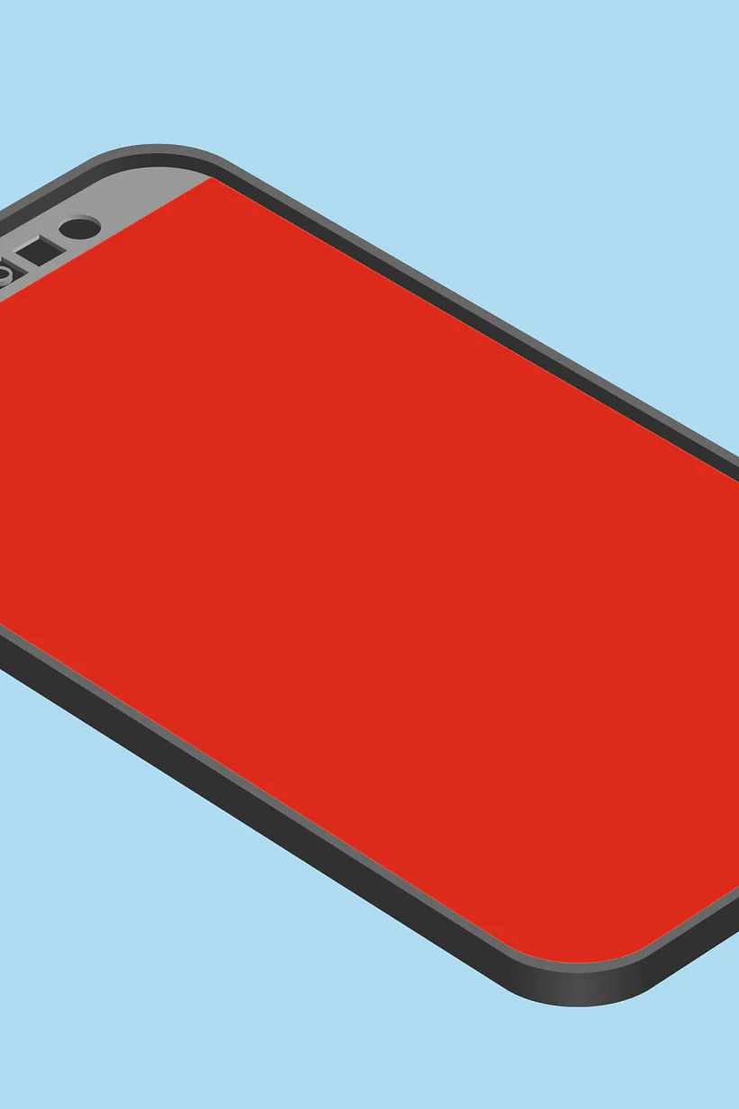 Illustration of a smartphone with a red screen, seen from an angle. A small flex cable extends from the bottom left, suggesting a component is detached or being replaced. The background is light blue. (This text has been generated by AI)
