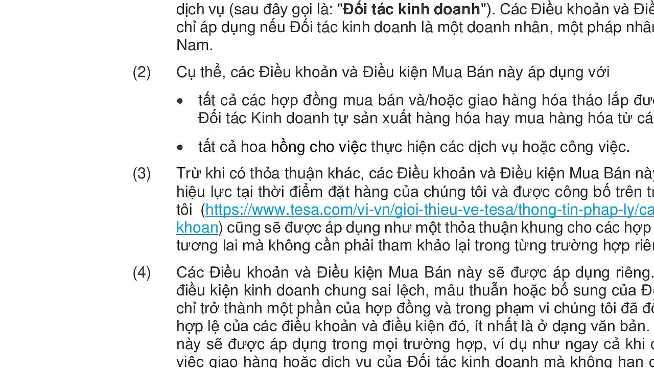 Các Điều Khoản và Điều Kiện Mua hàng - VN